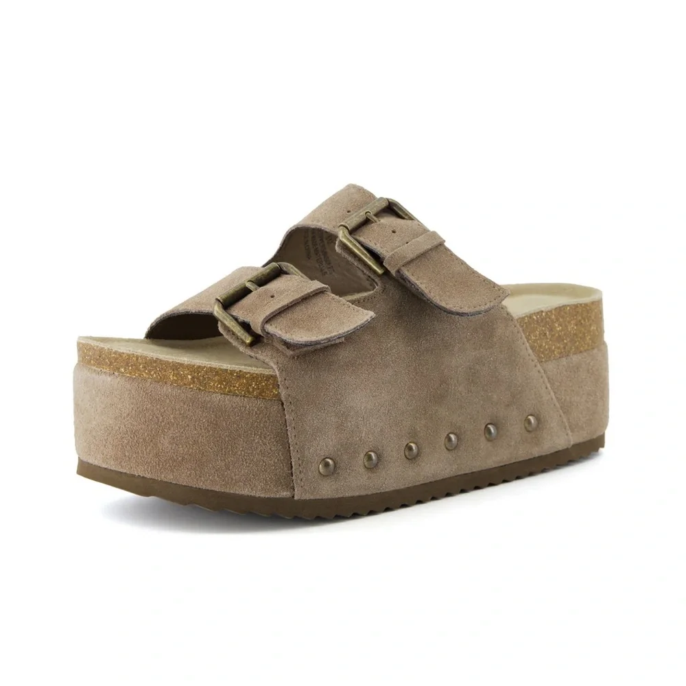Brown Platform Flatform Sandals suede cushionaire - Picture 1 of 4